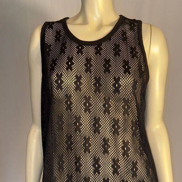 LG Sport Black Sheer Mesh Swim Cover Crochet Shift Cover Up Sundress Size Large - Picture 2 of 13